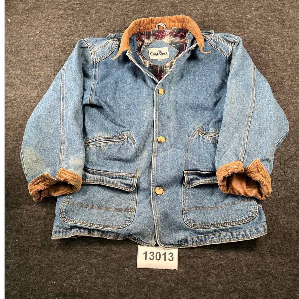 California Denim Barn Jacket Mens M Blue Good Vintage Corduroy Flannel Lined